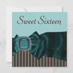 Convite Festa Teal Azul Marrom Sweet 16