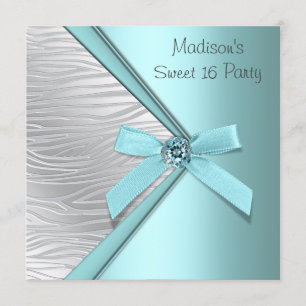Convite Festa Teal Blue Silver Zebra Sweet 16