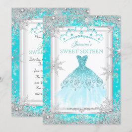 Convite Festa Teal Silver Winter Wonderland Sweet 16