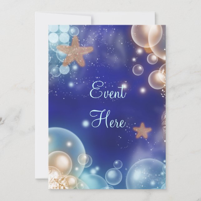 Convite Festa tema de praia estrela-do-mar azul (Frente)