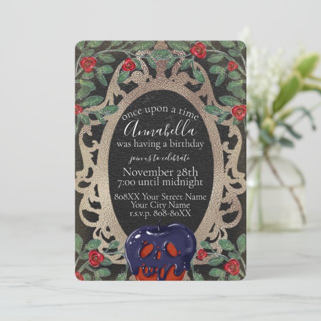 Convite Festa Temática da Fada Branca de Neve Gótica (Em pé/Frente)