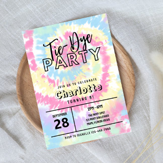 Convite Festa Tie Dye com Cores Pastel Retrô