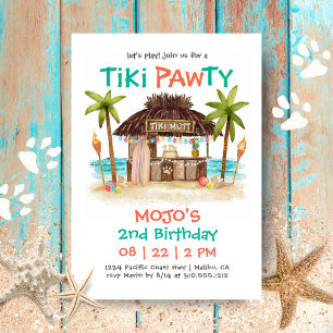 Convite Festa Tiki Pawty Tropical Beach para Cachorro