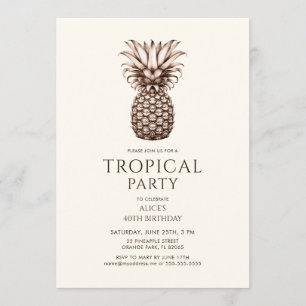 Convite Festa Tropical com abacaxi vintage