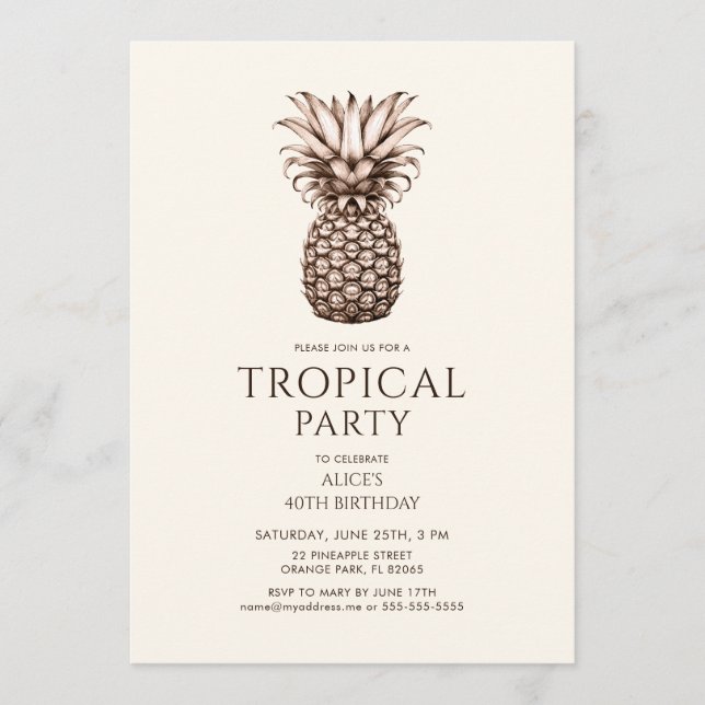 Convite Festa Tropical com abacaxi vintage (Frente)