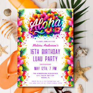 Convite Festa Tropical de Aloha Birthday Luau