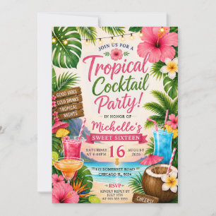 Convite Festa Tropical de Cocktail na Praia Sweet Sixteen