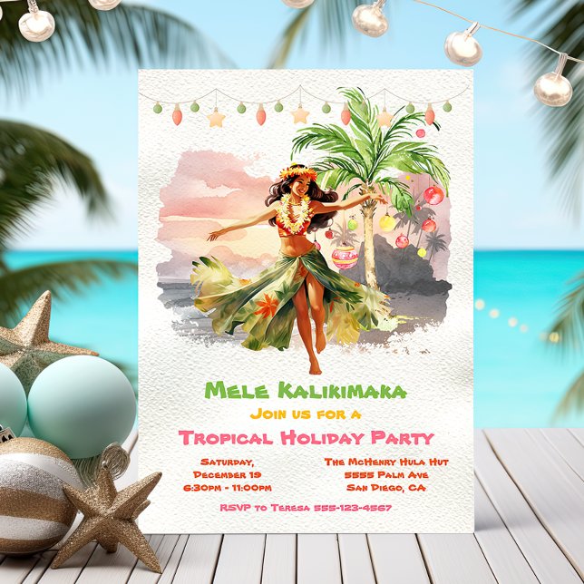 Convite Festa Tropical de Férias Mele Kalikimaka Hula Girl (Criador carregado)