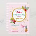 Convite Festa Tropical de Flamingo Birthday Kids Rosa Aloh<br><div class="desc">Convidado do Partido Tropical Aloha perfeito para QUALQUER IDADE. Mude o texto para se adequar à sua festa! impressão incluído.</div>