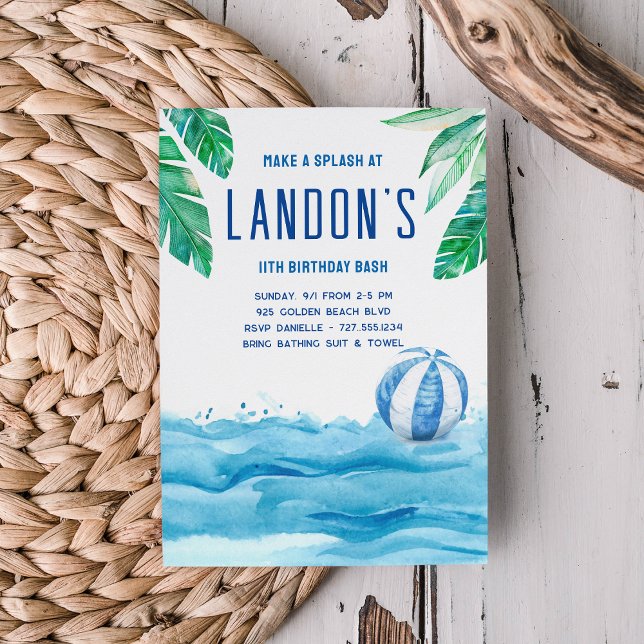 Convite Festa Tropical de Piscina de Aniversário (Criador carregado)