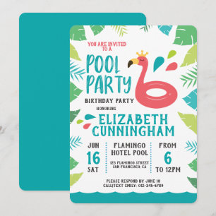 Convite Festa Tropical de Piscinas de Flamingo Cute Aniver