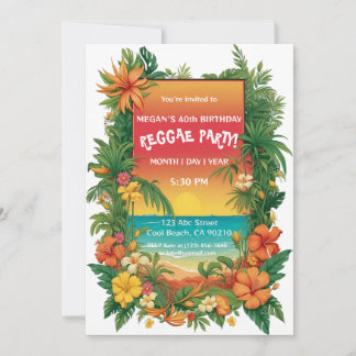 Convite Festa Tropical de Reggae Floral Personalizável