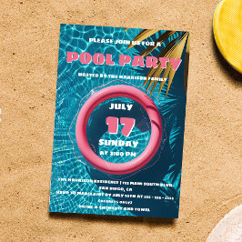 Convite Festa Tropical de Verão com Boia Rosa na Piscina