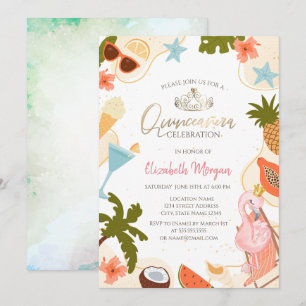 Convite Festa Tropical na Piscina com Flamingo Rosa Quince