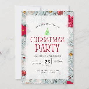 Convite Festa Vermelha e Branca de Árvore de Natal Elegant