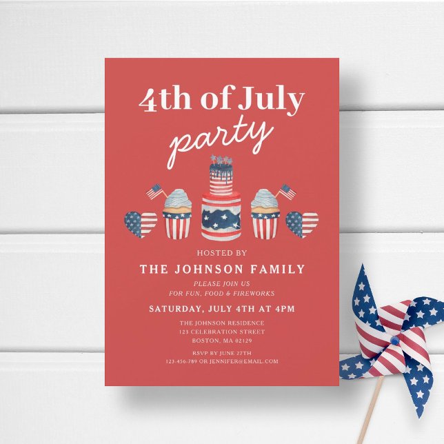 Convite Festa Vermelha E Branco E Azul 4 De Julho (Cute Patriotic Red White & Blue 4th Of July Party Invitation)