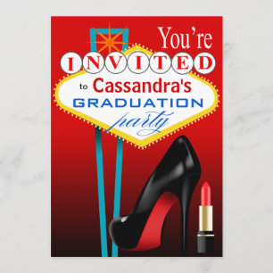 Convite Festa Vermelha Stiletto e Lábios de Las Vegas