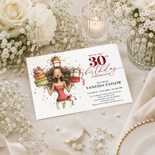 Convite Festa Vermelha Te Marsala 30º Aniversário Mulher C