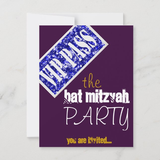 Convite Festa VIP de Bar Mitzvah Bat Mitzvah roxa e azul (Frente)