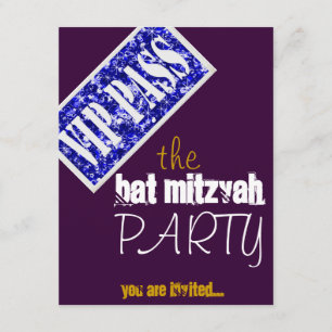 Convite Festa VIP de Bar Mitzvah Bat Mitzvah roxa e azul