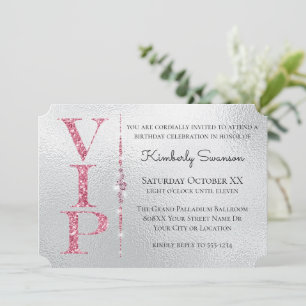 Convite Festa VIP Glamourosa de Diamantes Brilhantes Rosa