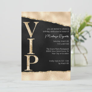 Convite Festa VIP Glamurosa com Brilho Preto e Dourado