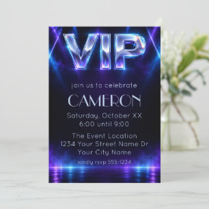 Convite Festa VIP Neon Holográfico Moderno