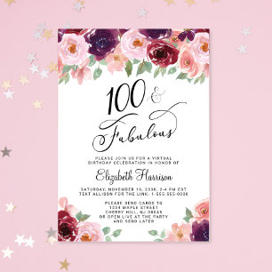 Convite Festa Virtual de 100 Anos de Nascimento Floral Ele