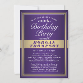 Convite Festa Virtual de Aniversário Roxo Dourado e Branco