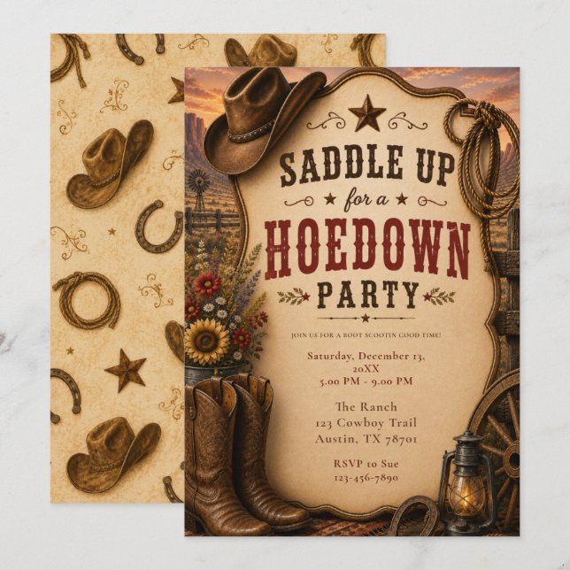 Convite Festa Western Hoedown (Frente/Verso)