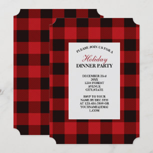 Convite festa xadrez búfalo vermelho lenhador inverno rúst