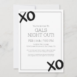 Convite Festa XOXO Black White Galentine Noite Out