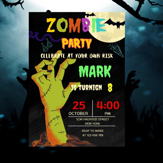 Convite Festa Zombie Birthday Halloween Kids (zombie birthday invitation
halloween invitation
halloween birthday)