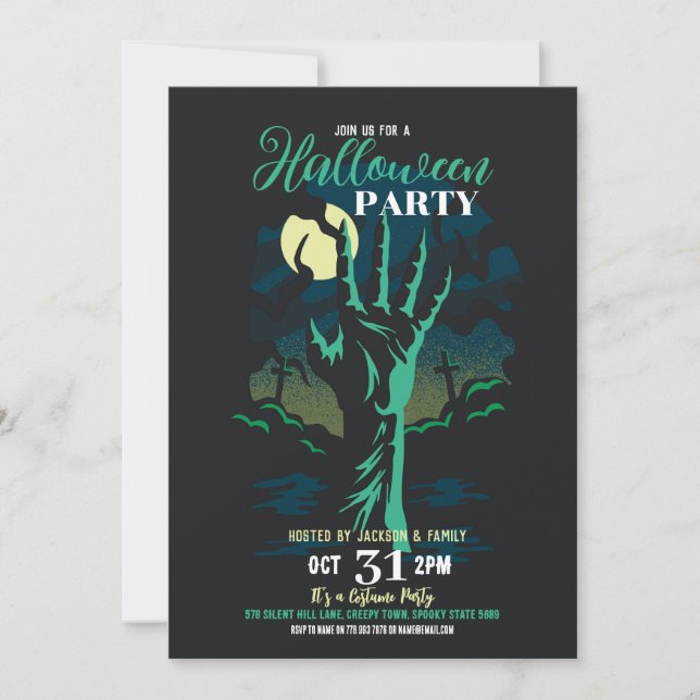 Convite Festa Zombie Graveyard do Dia das Bruxas (Frente)