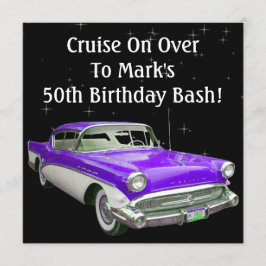 Convite Festança clássica roxa do aniversário do carro do