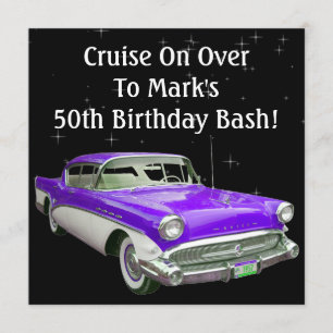 Convite Festança clássica roxa do aniversário do carro do