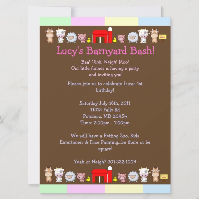 Convite Festança do Barnyard (Frente)
