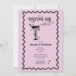 Convite Festas com Fantasias e Drinks Rosa e Preto Retrô