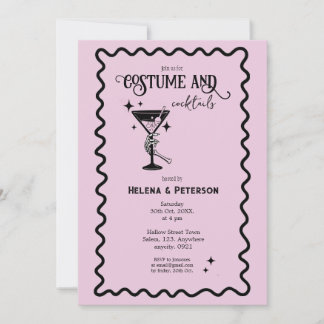 Convite Festas com Fantasias e Drinks Rosa e Preto Retrô