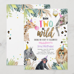 Convite Festas de Animais Safari Dois segundos aniversário
