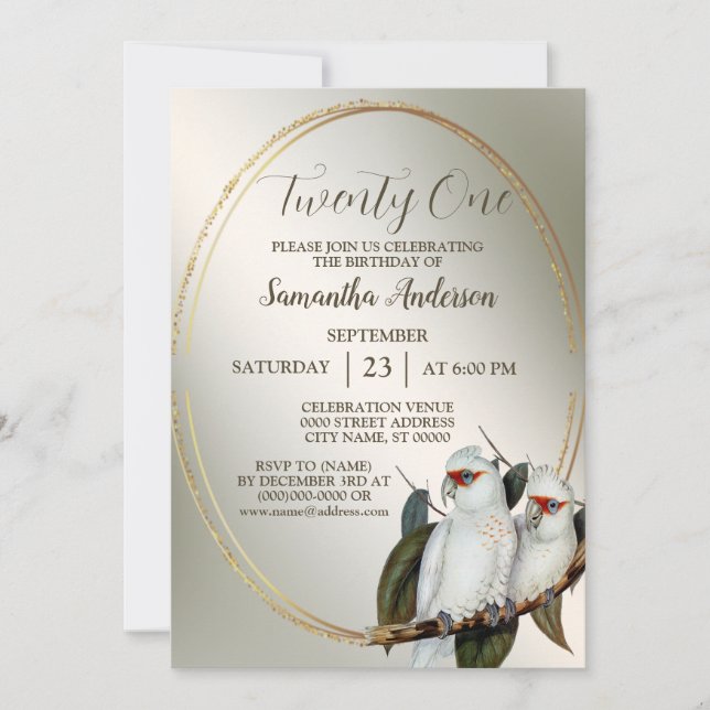 Convite Festas de aniversário Brancos Folhas Verde de Cock (Frente)