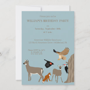 Convite Festas de aniversário de cervídeos, raposa e aves 