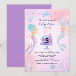Convite Festas de Aniversário de Sereias Coloridas Sob O M