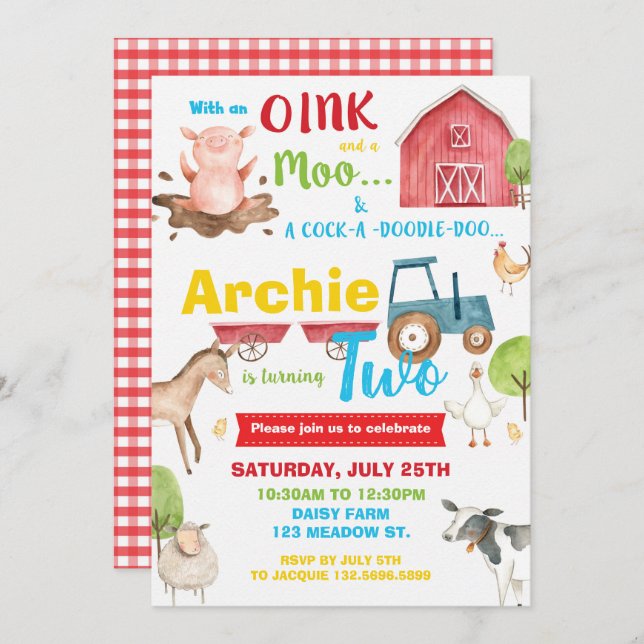 Convite Festas de aniversário-do-campo que transformam doi (Frente/Verso)