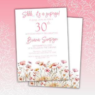 Convite Festas de Aniversário Surpresa de 30 anos com Flor