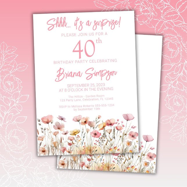 Convite Festas de Aniversário Surpresa de 40 anos com Flor (Criador carregado)