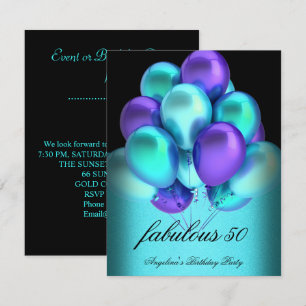 Convite Festas de Balões Pretos Fabulosos Roxo Verde