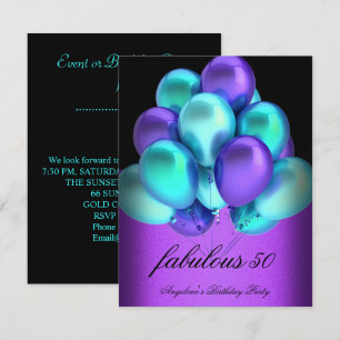 Convite Festas de Balões Pretos Fabulosos Roxo Verde