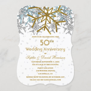 Convite Festas de Bodas de 50 Anos Winter Silver Gold Snow