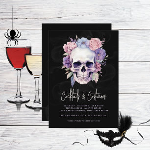 Convite Festas de Cocktails do Skull e Floral Halloween
